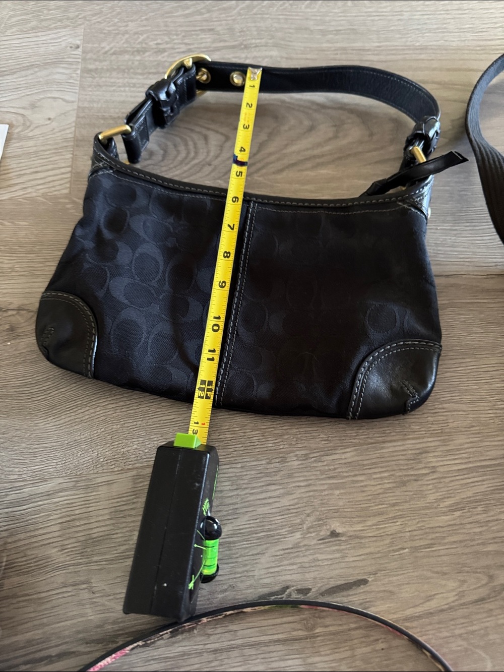 Coach Black Signature Canvas Shoulder Bag with Leather Trim
